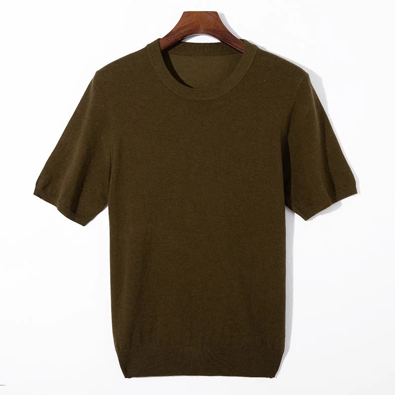 Silk Wool Short Sleeve Sweater for Men