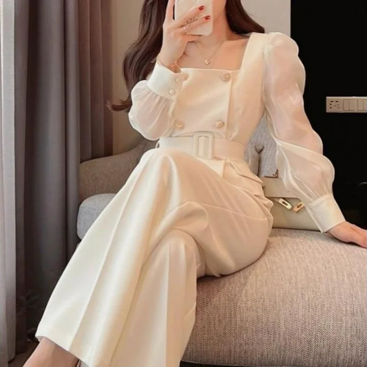 White Trouser Suit Blazer & Wide-Leg Pants