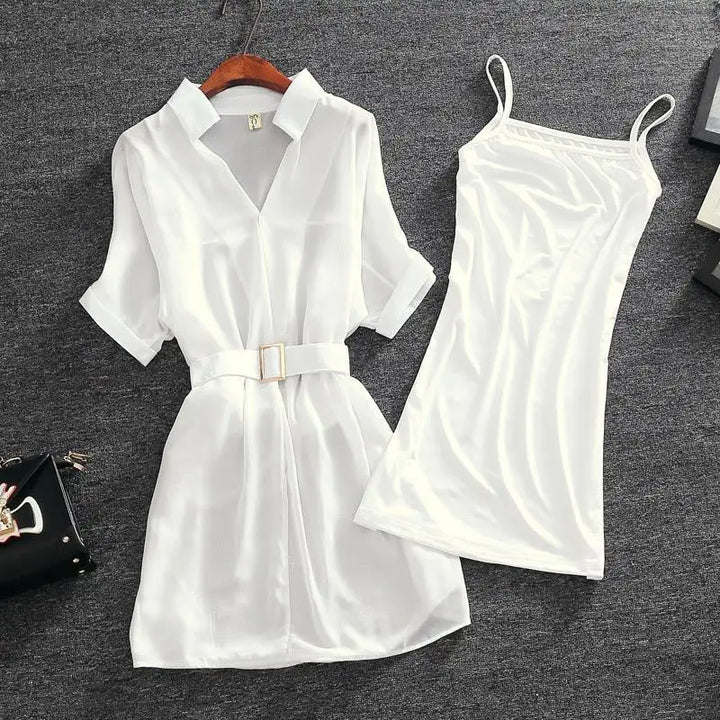 Chic Chiffon Blazer Dress Batwing Sleeve