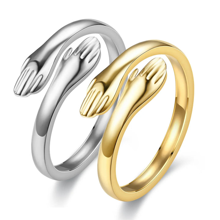 Warm Embrace Hug Ring Adjustable Gold Open Band