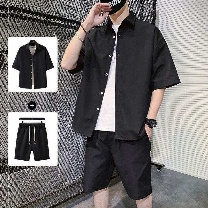 Men’s Short-Sleeve Tracksuit Set Black Casual