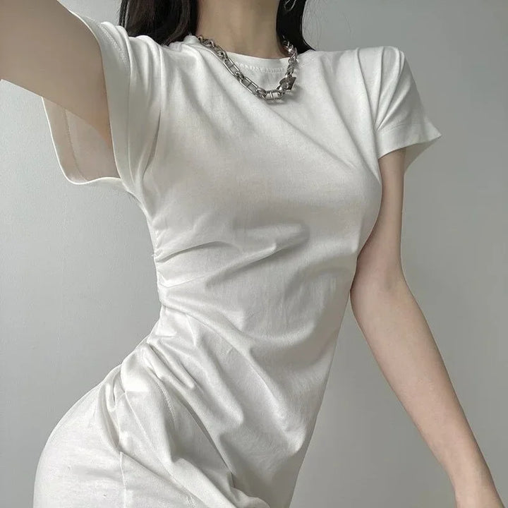 Y2K White Midi Dress Casual Cotton Blend