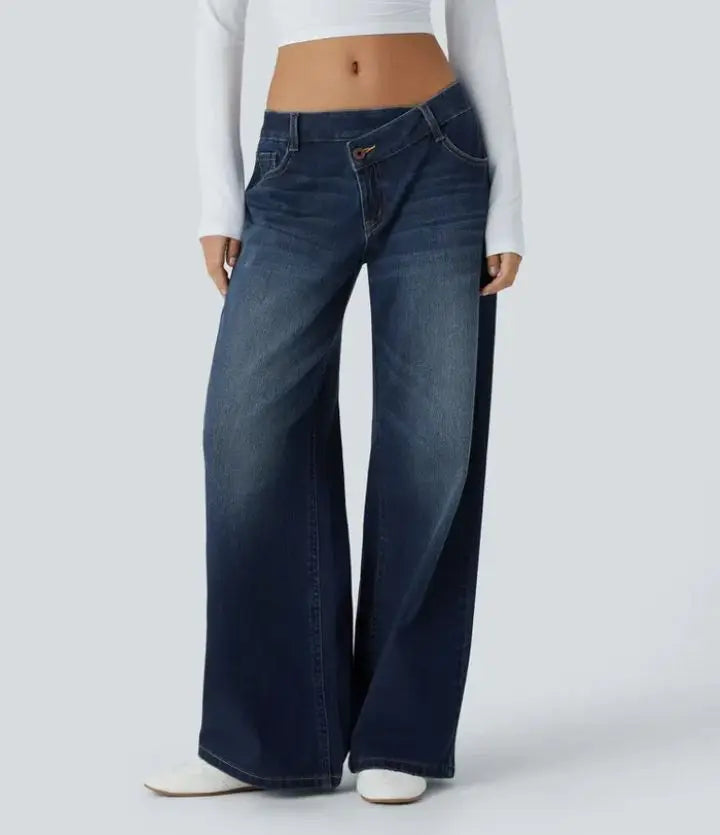 Women Jeans Solid Straight Pants Pockets Button Zipper Floor Length Trousers Splice Casual Streetwear Denim Pant Autumn 2025