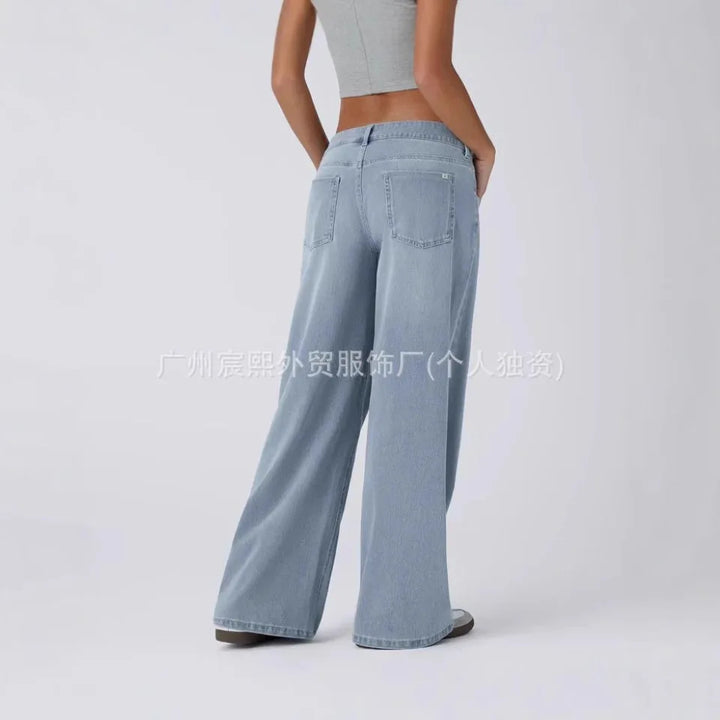 Women Jeans Solid Straight Pants Pockets Button Zipper Floor Length Trousers Splice Casual Streetwear Denim Pant Autumn 2025