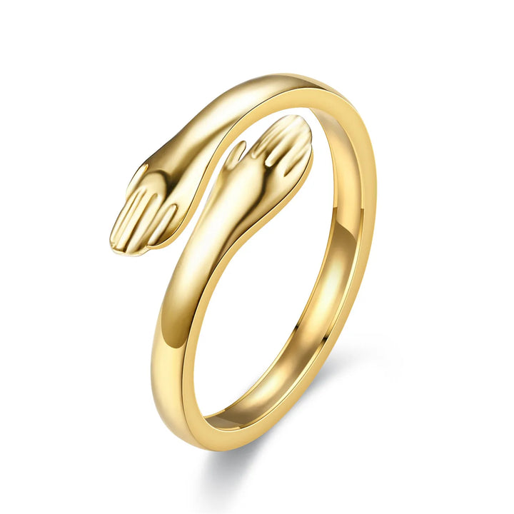 Warm Embrace Hug Ring Adjustable Gold Open Band