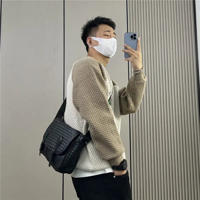 Contrast Knit Sweater for Men Crewneck