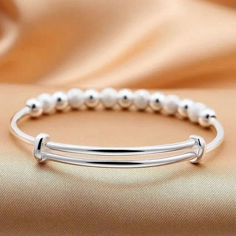 925 Silver Charm Beads Bracelet Adjustable Bangle