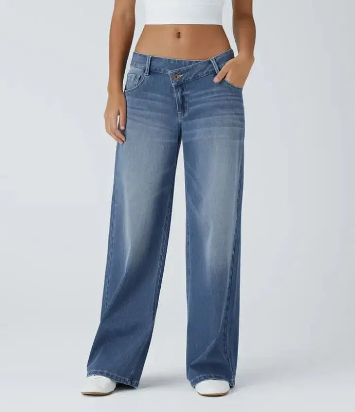 Women Jeans Solid Straight Pants Pockets Button Zipper Floor Length Trousers Splice Casual Streetwear Denim Pant Autumn 2025