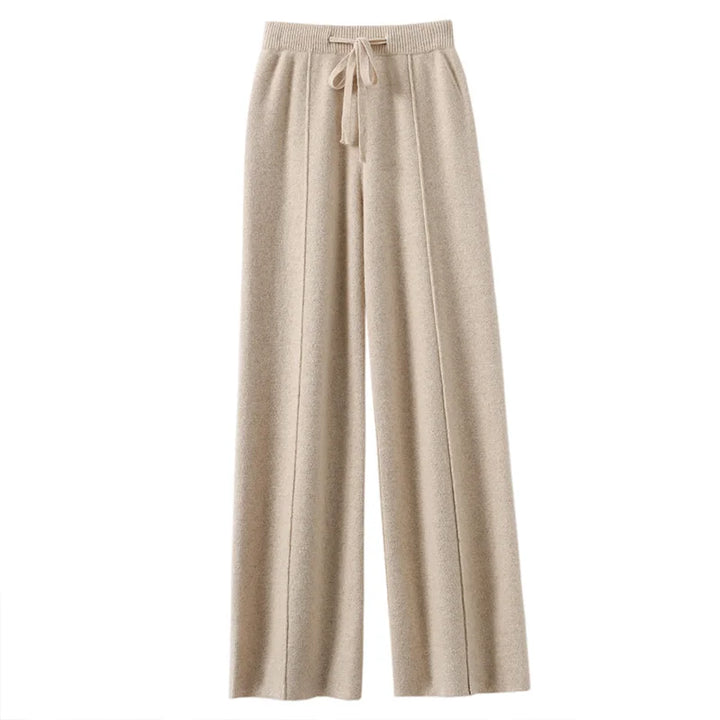 Wide-Leg Knit Pants Drawstring & Slim Fit