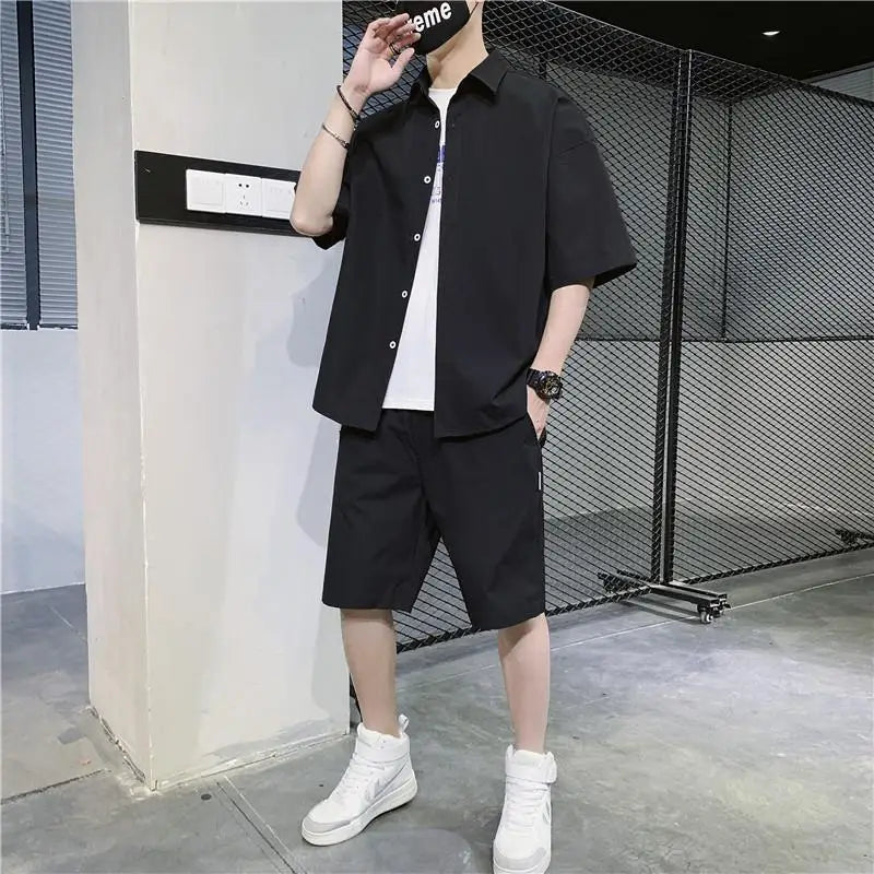Men’s Short-Sleeve Tracksuit Set Black Casual