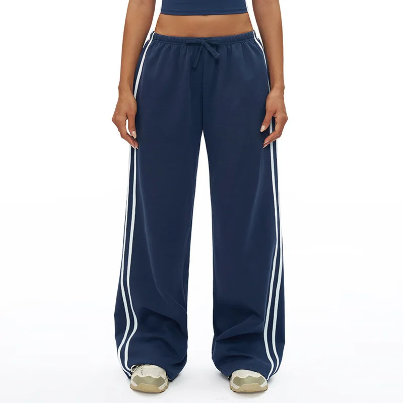 2025Women's color matching Joker sweatpants loose women's high waist straight pants with pockets women's outdoor casual pants