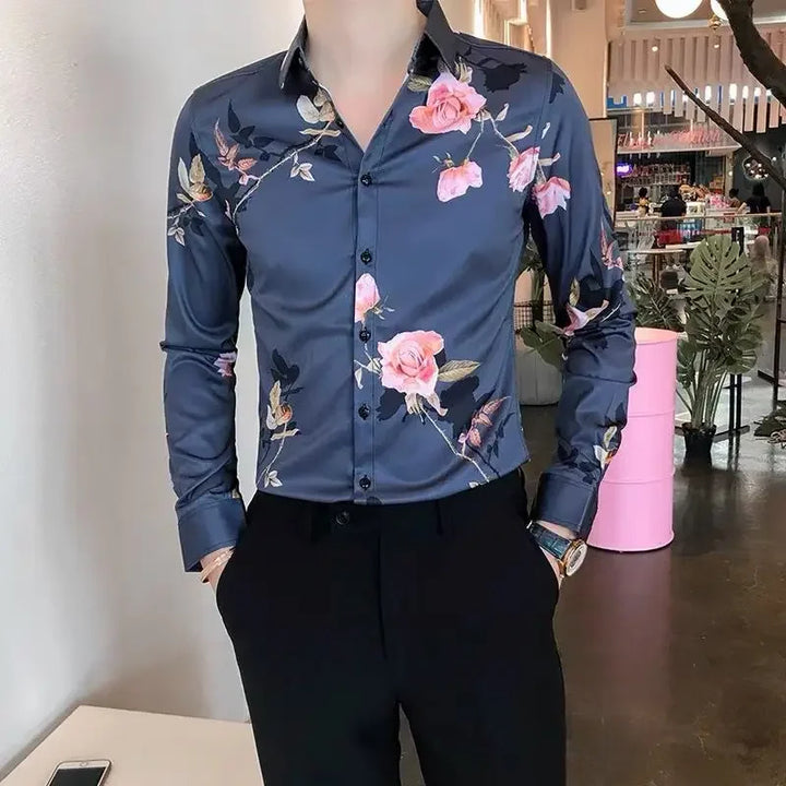 Floral White Casual Shirt Men’s Korean Top