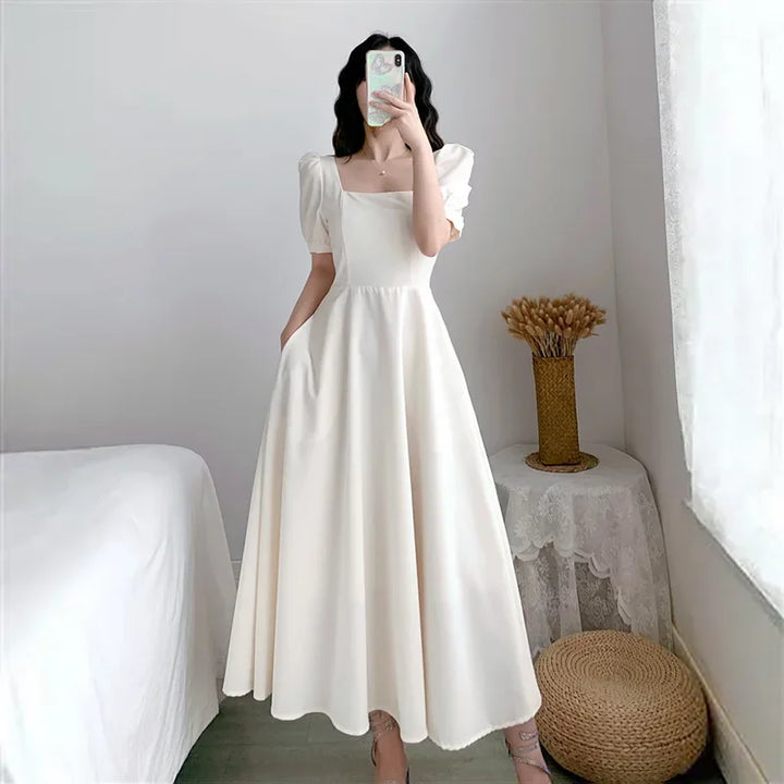 White Beaded Chiffon Gown All-Season Dress