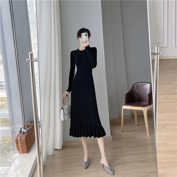 Black Knitted Midi Dress Sexy & Vintage