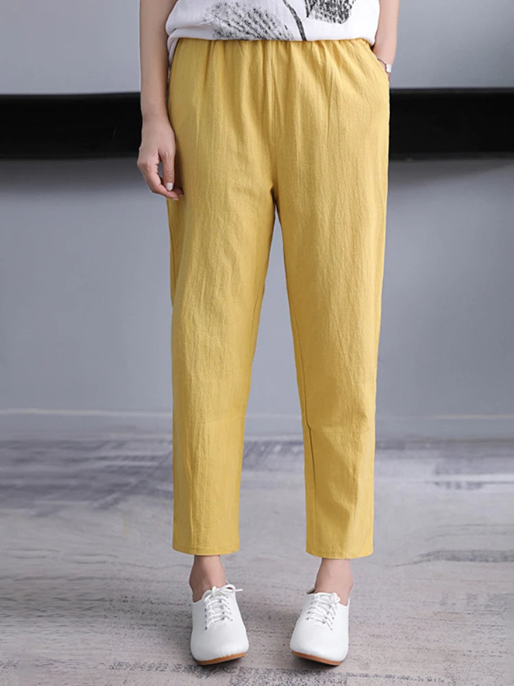 Elastic Waist Linen Pants Women’s Harem Style
