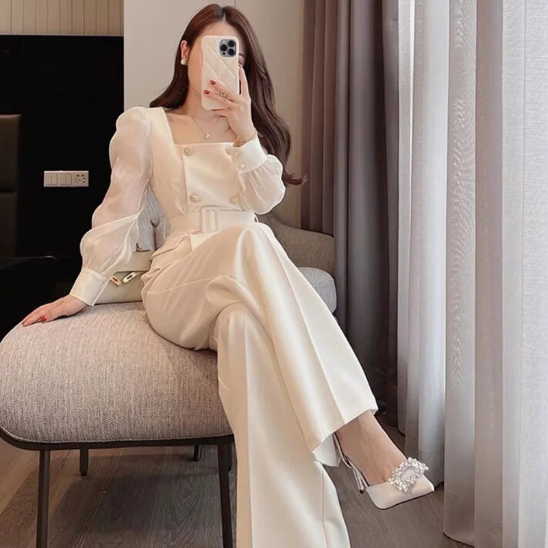 White Trouser Suit Blazer & Wide-Leg Pants