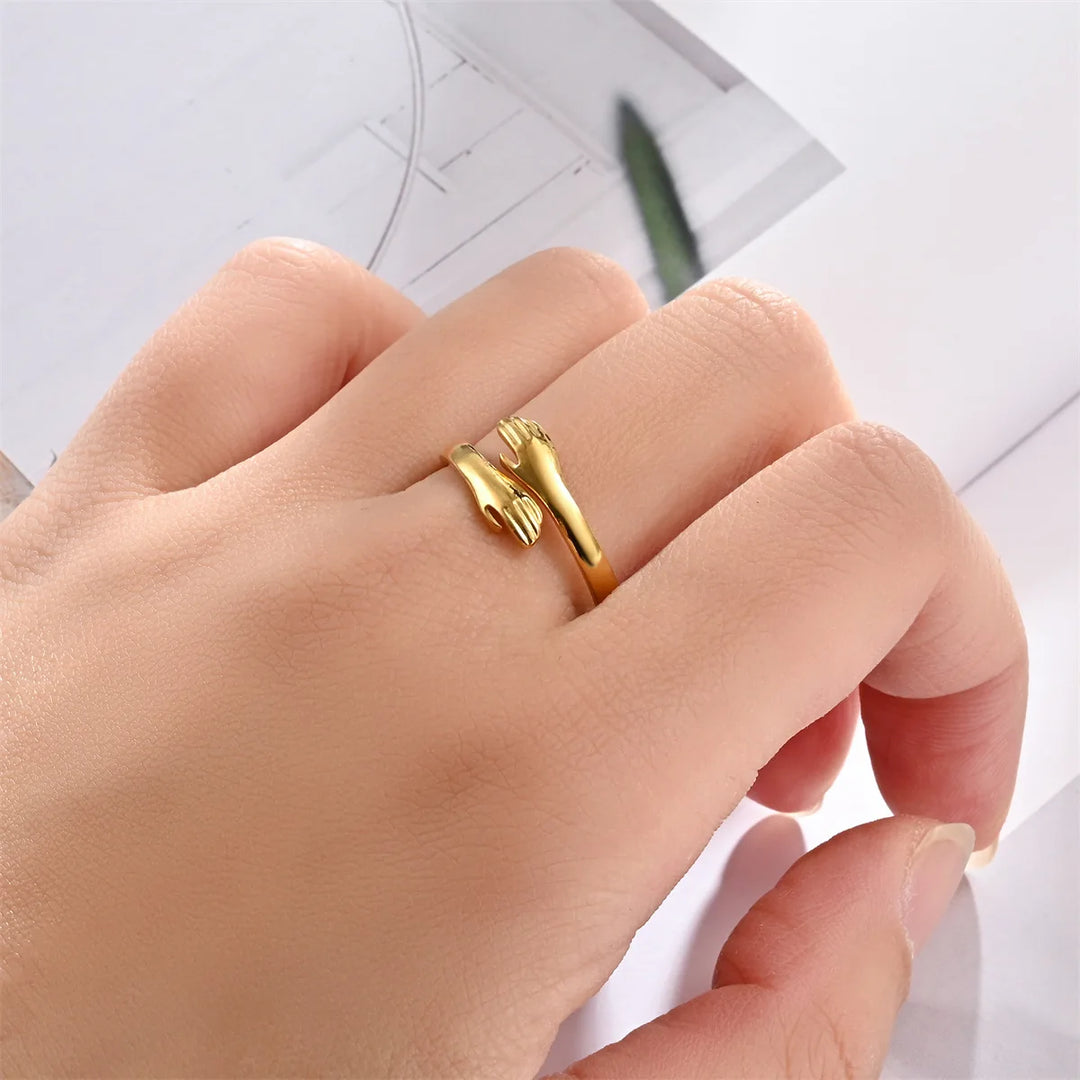 Warm Embrace Hug Ring Adjustable Gold Open Band