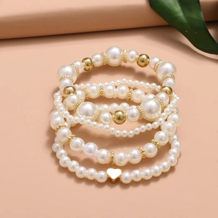 Heart Beaded Pearl Bracelets Set of 4