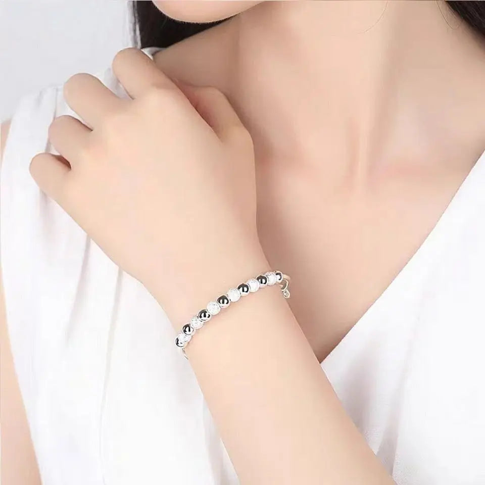 925 Silver Charm Beads Bracelet Adjustable Bangle