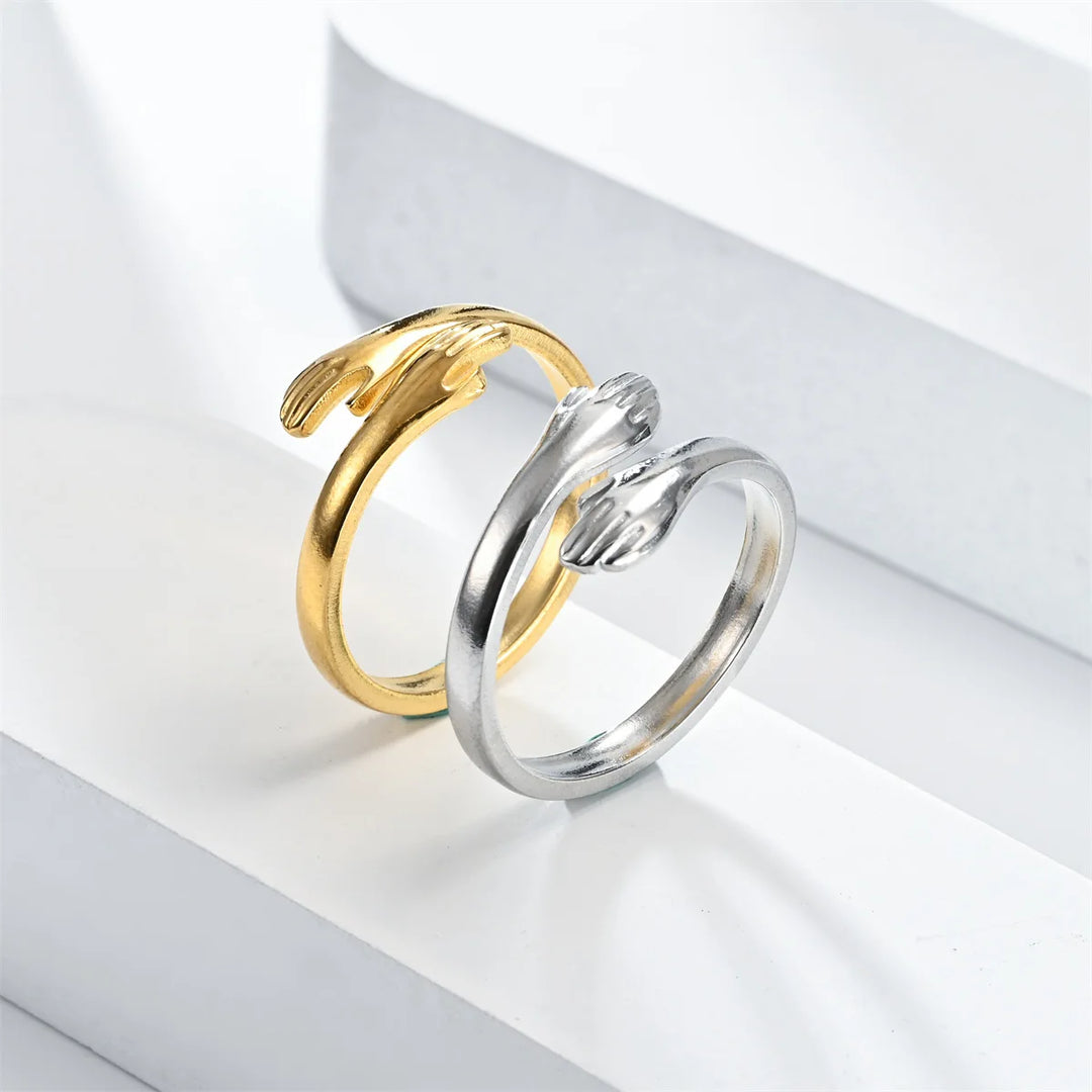 Warm Embrace Hug Ring Adjustable Gold Open Band