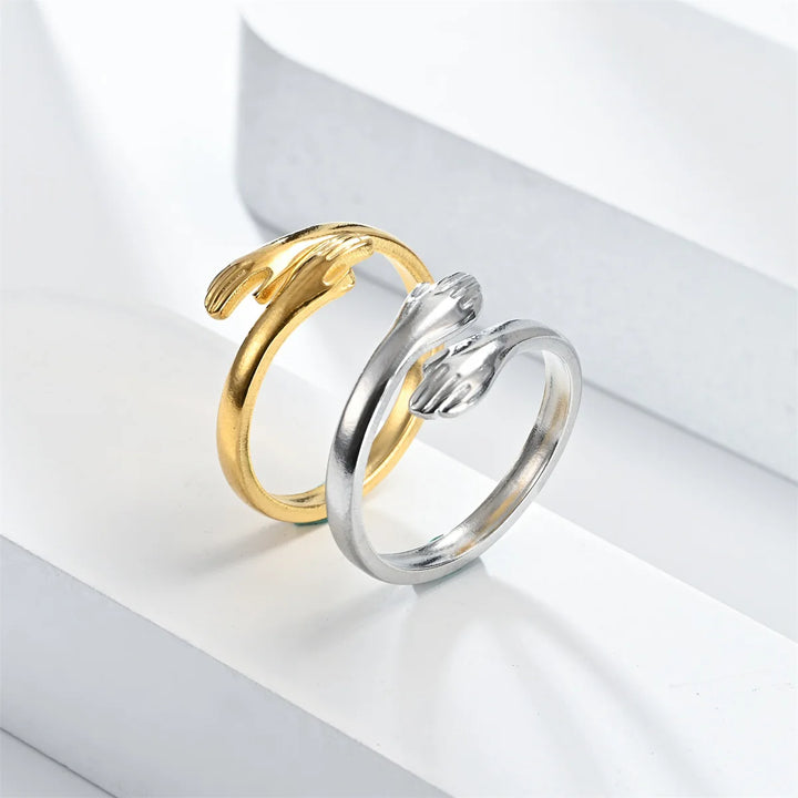 Warm Embrace Hug Ring Adjustable Gold Open Band