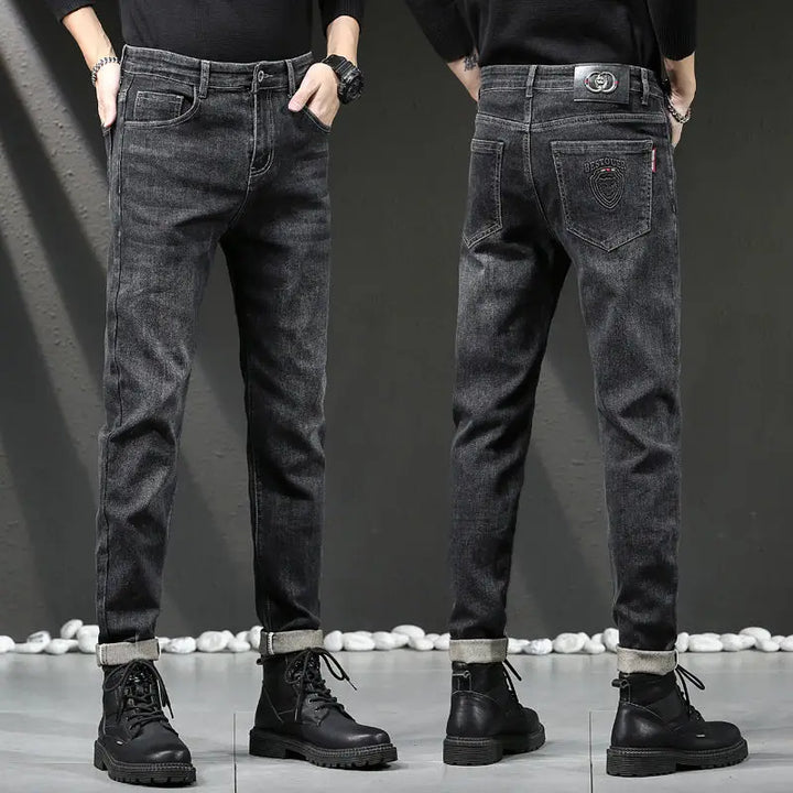 Washed Pockets Embroid Badge Jeans
