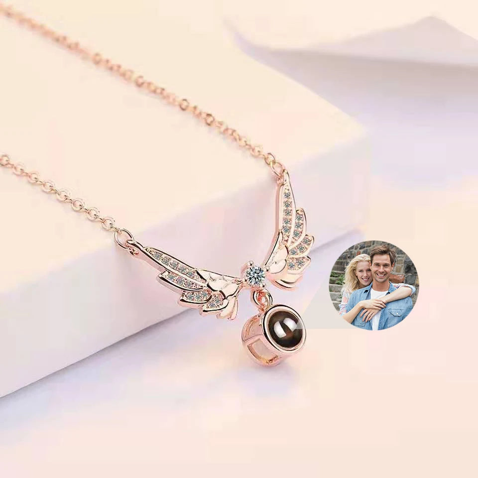 Custom Angel Wings Photo Necklace