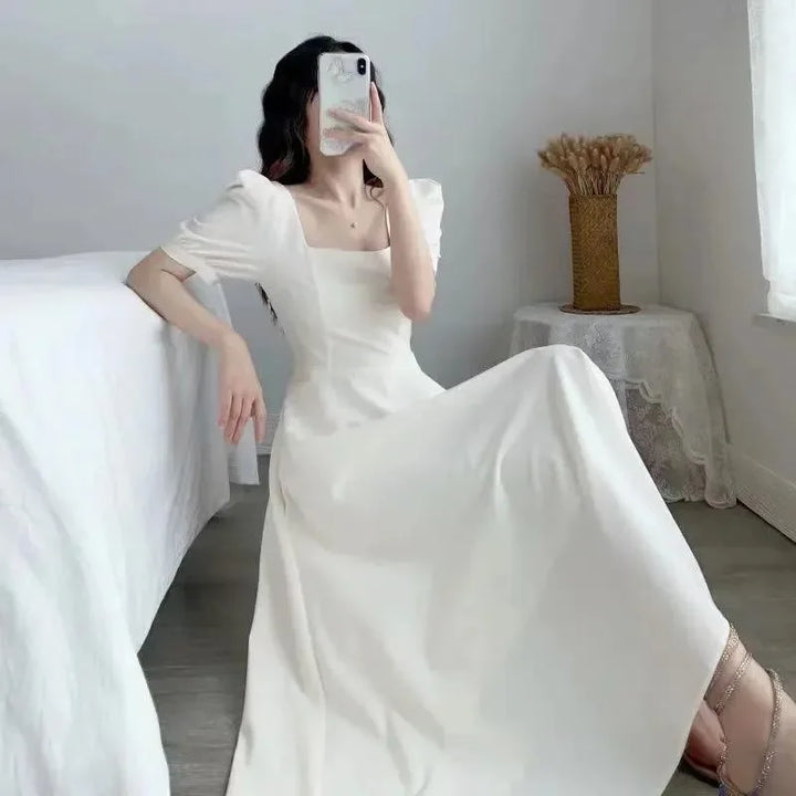 White Beaded Chiffon Gown All-Season Dress