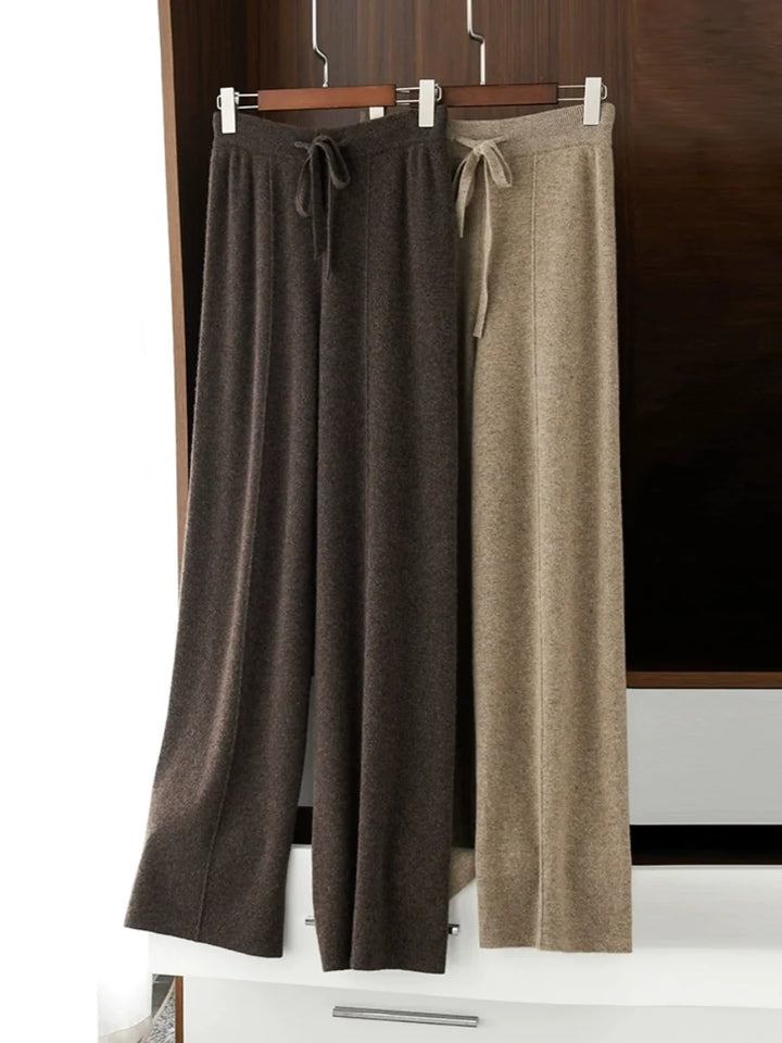 Wide-Leg Knit Pants Drawstring & Slim Fit