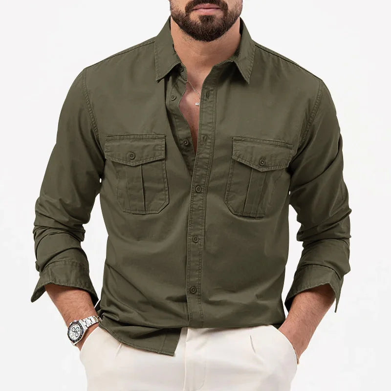 Men’s Smart Casual Cotton Shirt Army Green