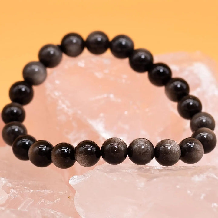 Healing Obsidian Bracelet Silver Gem Beads