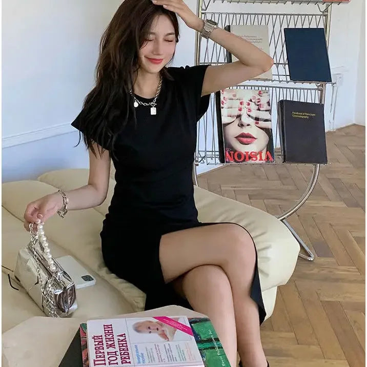 Y2K White Midi Dress Casual Cotton Blend