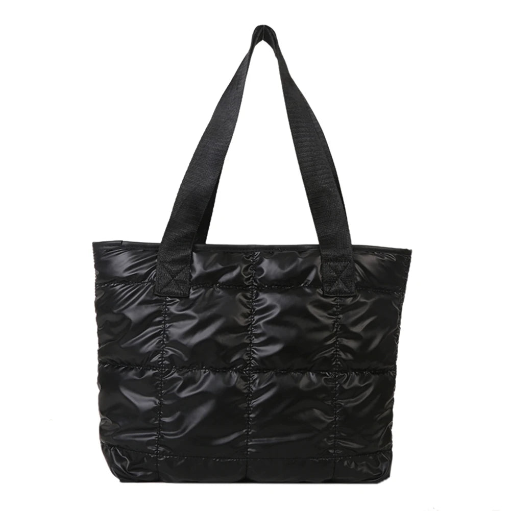 Black Nylon Tote Bag Quilted Shoulder Style