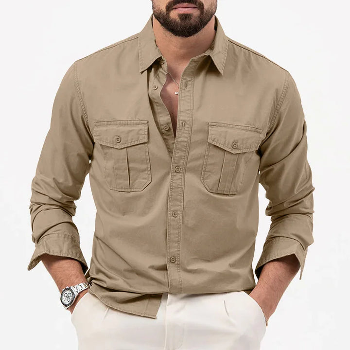 Men’s Solid Color Multi-Pocket Casual Shirt