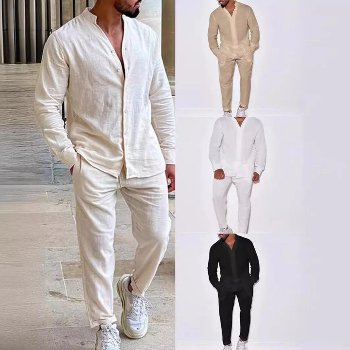 Linen-Style Shirt & Trousers Set for Men