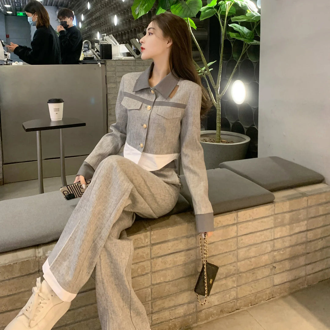 Korean Style Pant Set Women’s Wide-Leg Suit