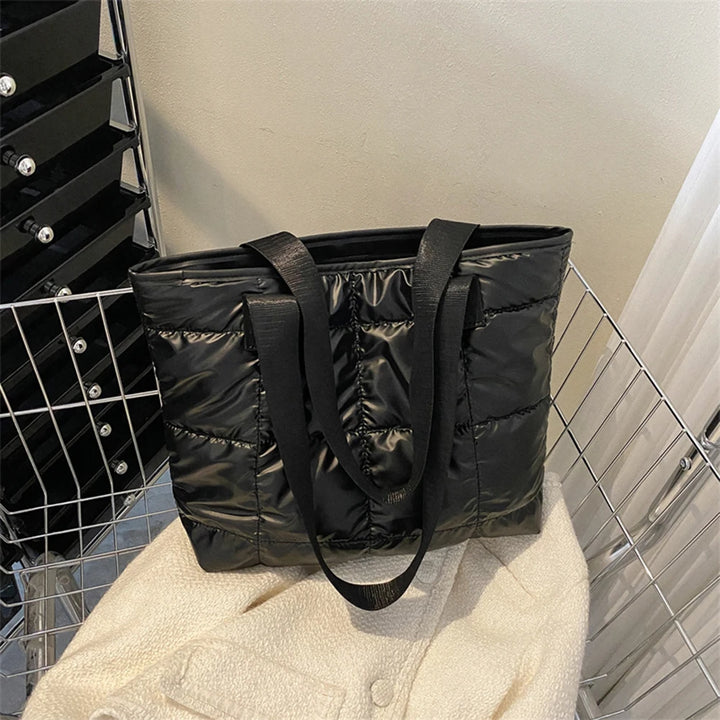 Black Nylon Tote Bag Quilted Shoulder Style