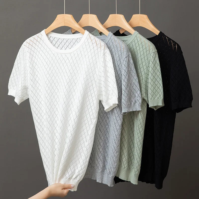 Breathable Cotton Short-Sleeve Sweater