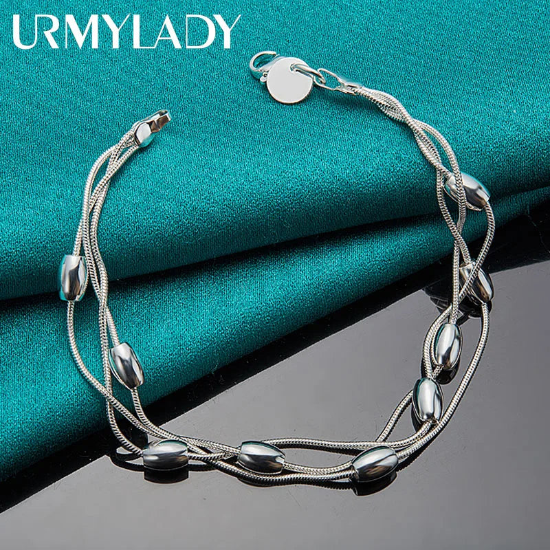 925 Silver Beaded Bracelet Women’s Wedding Jewelry