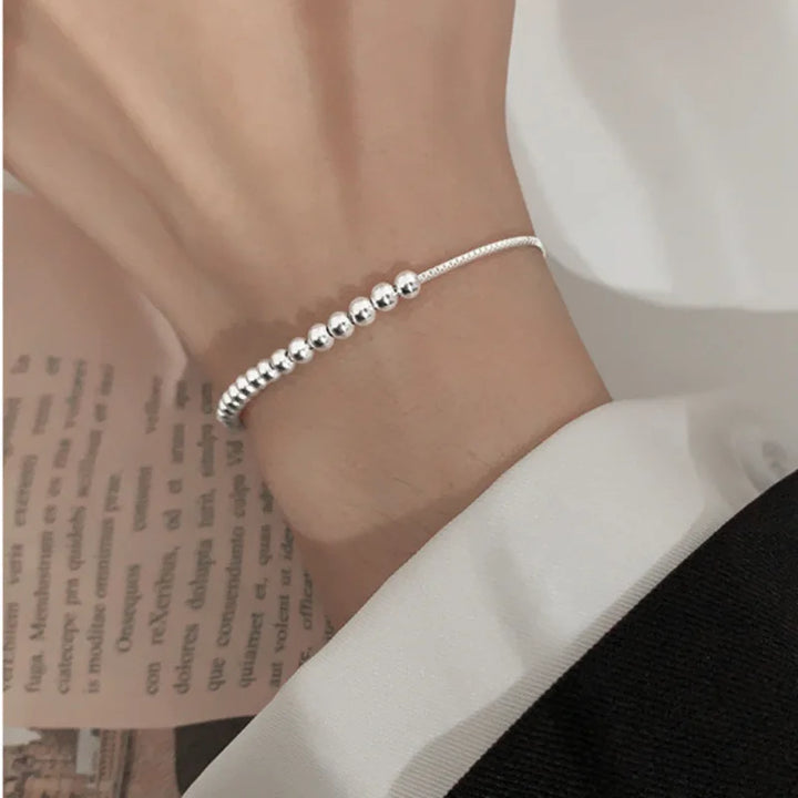 925 Silver Beaded Bracelet Adjustable Chain
