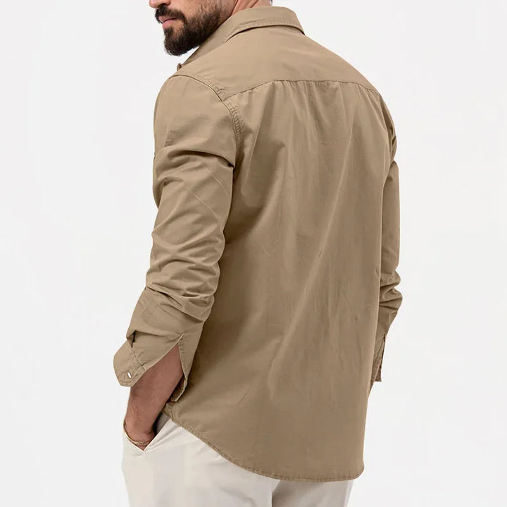 Men’s Solid Color Multi-Pocket Casual Shirt