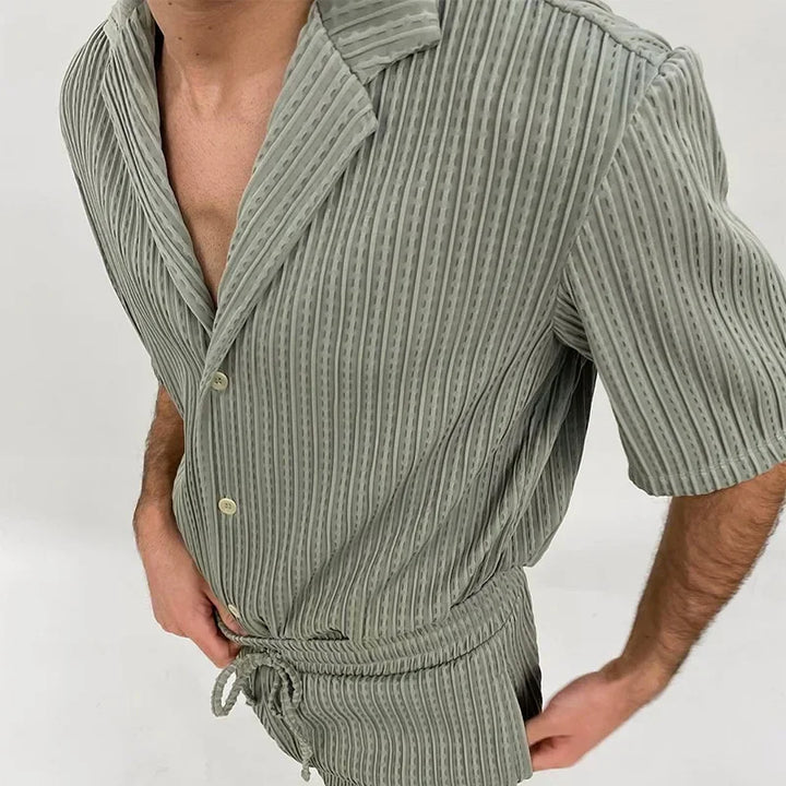 Men’s Striped Short-Sleeve Shirt & Shorts Set