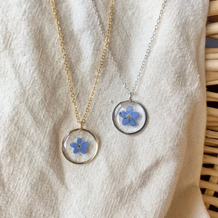 Forget-Me-Not Pendant Real Flower Resin Necklace