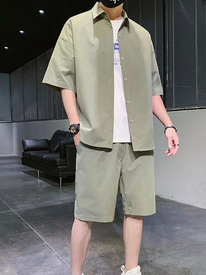 Men’s Short-Sleeve Tracksuit Set Black Casual