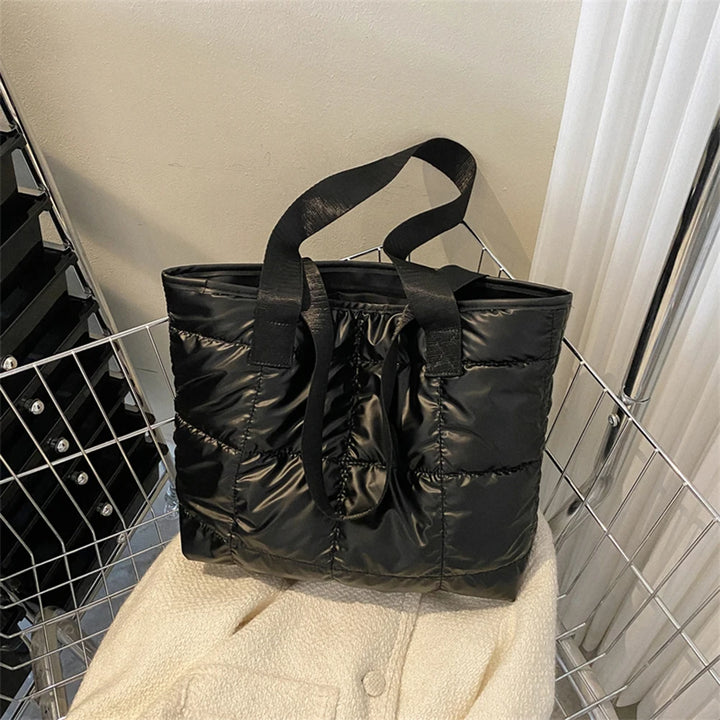 Black Nylon Tote Bag Quilted Shoulder Style