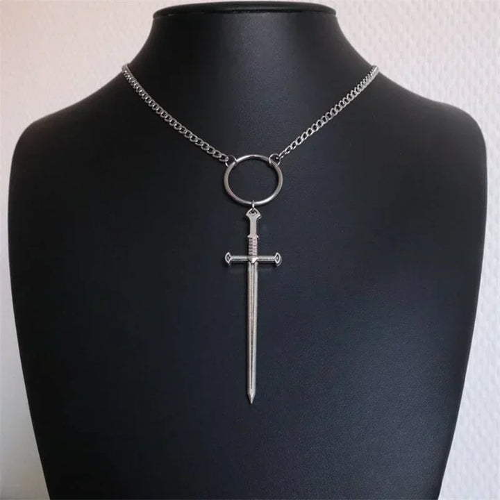 Gothic Sword Necklace Silver Wiccan Choker
