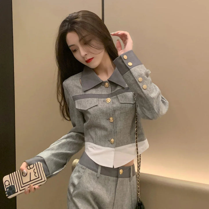 Korean Style Pant Set Women’s Wide-Leg Suit