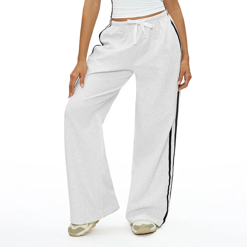 2025Women's color matching Joker sweatpants loose women's high waist straight pants with pockets women's outdoor casual pants