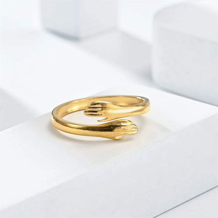 Warm Embrace Hug Ring Adjustable Gold Open Band