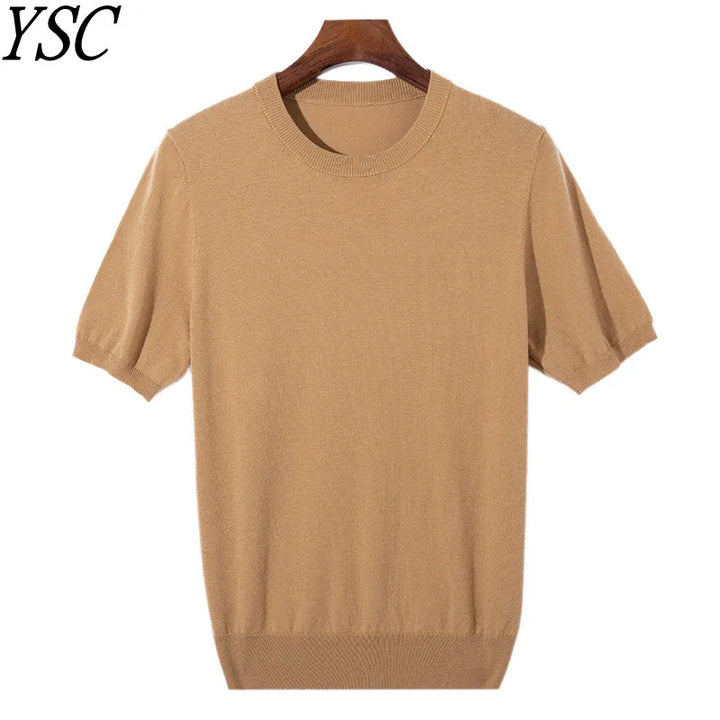 Silk Wool Short Sleeve Sweater for Men